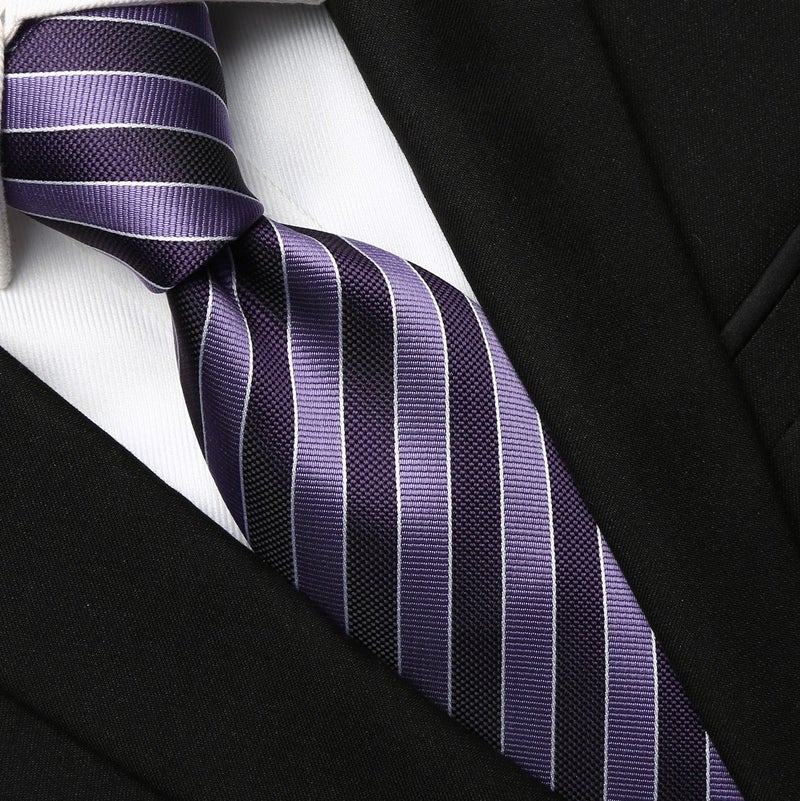 KissTies Mens 63'' Extra Long Tie Purple Lavender Striped Necktie + Gift Box - Image 2